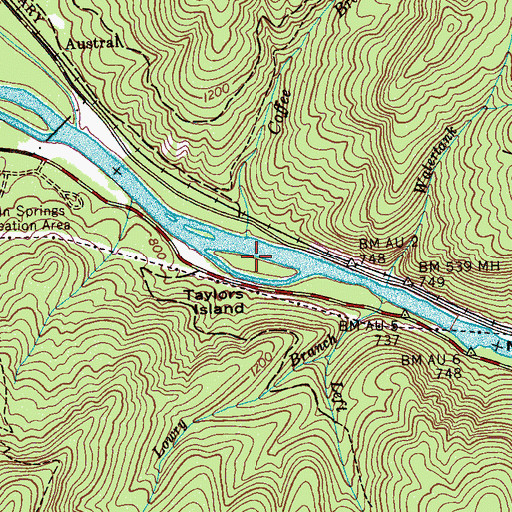 Topographic Map of Taylors Island, TN