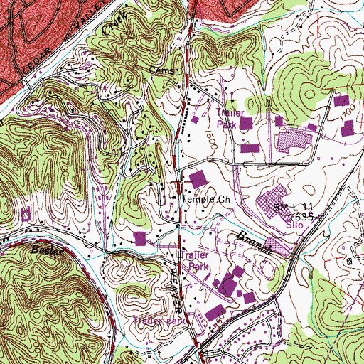 Topographic Map of Temple Church, TN