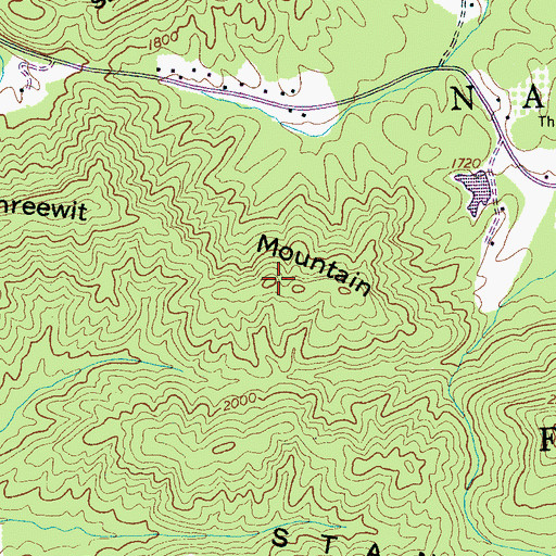 Topographic Map of Threewit Mountain, TN