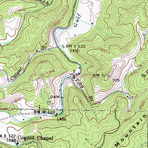 Topographic Map of Toby Branch, TN