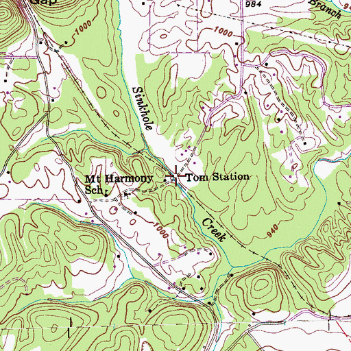 Topographic Map of Tom Station, TN