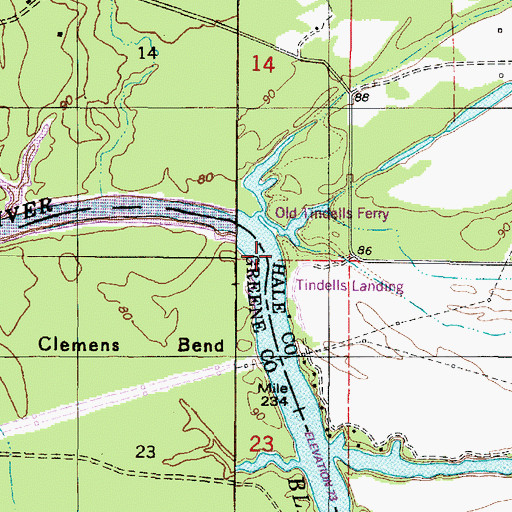 Topographic Map of Tindells Bar, AL