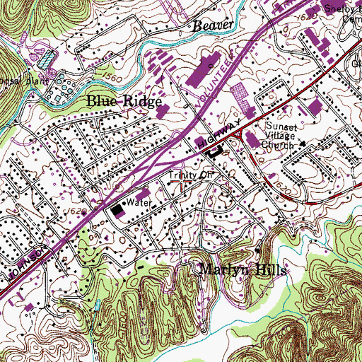 Topographic Map of Trinity Church, TN