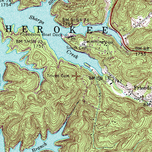 Topographic Map of Trivett Cemetery, TN