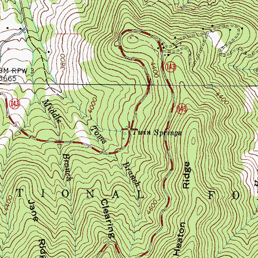 Topographic Map of Twin Springs, TN