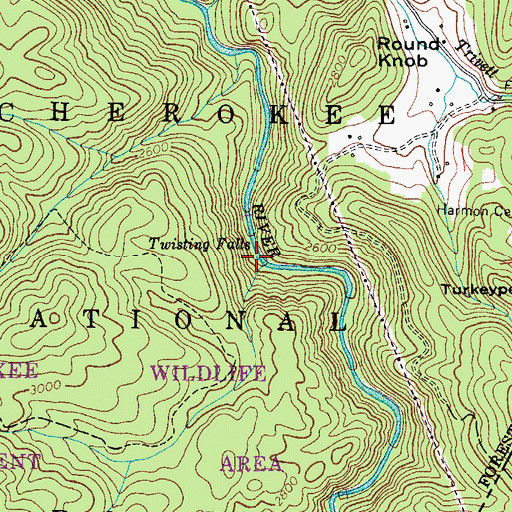 Topographic Map of Twisting Falls, TN