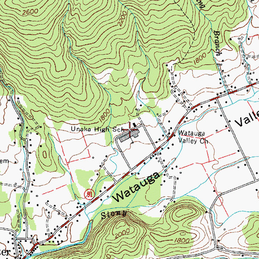 Topographic Map of Unaka High School, TN