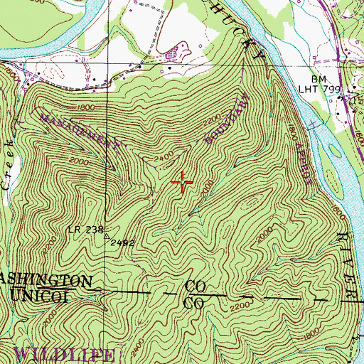 Topographic Map of Unicoi Wildlife Management Area, TN