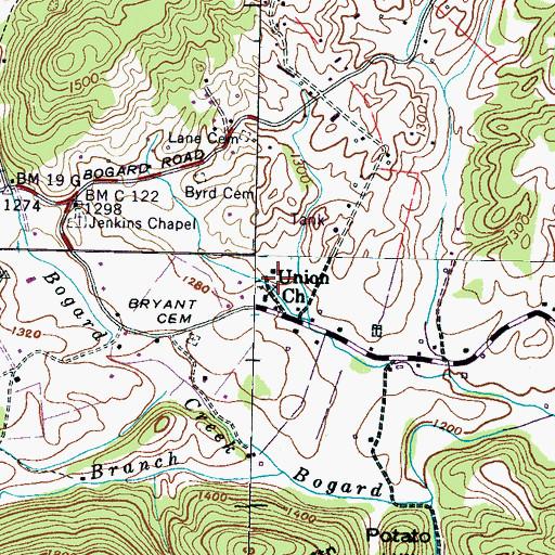 Topographic Map of Union Baptist Church, TN