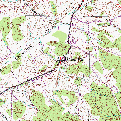 Topographic Map of Union Church, TN