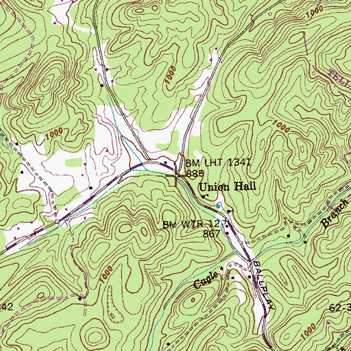 Topographic Map of Union Hall, TN