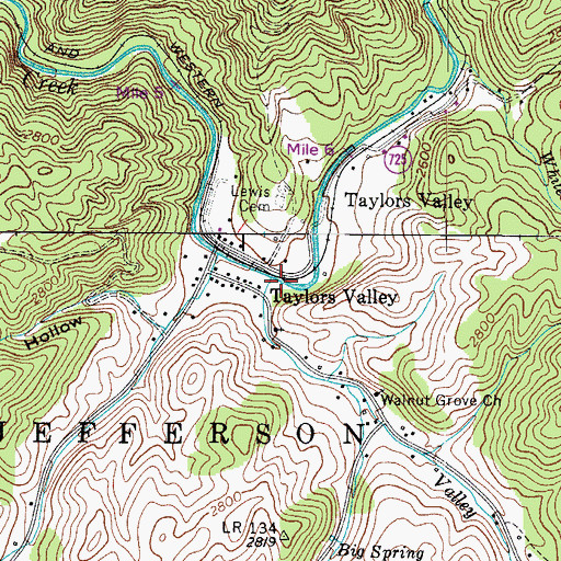 Topographic Map of Valley Creek, TN