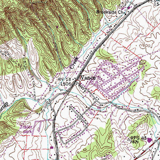 Topographic Map of Vance, TN