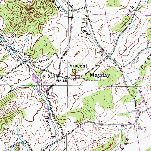 Topographic Map of Vincent United Methodist Church, TN