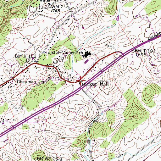 Topographic Map of Vinegar Hill, TN