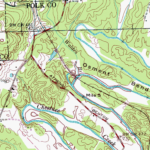 Topographic Map of Walden Branch, TN