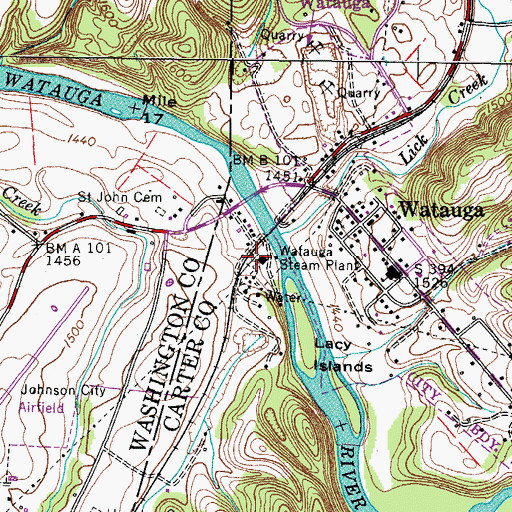 Topographic Map of Watauga Steam Plant, TN