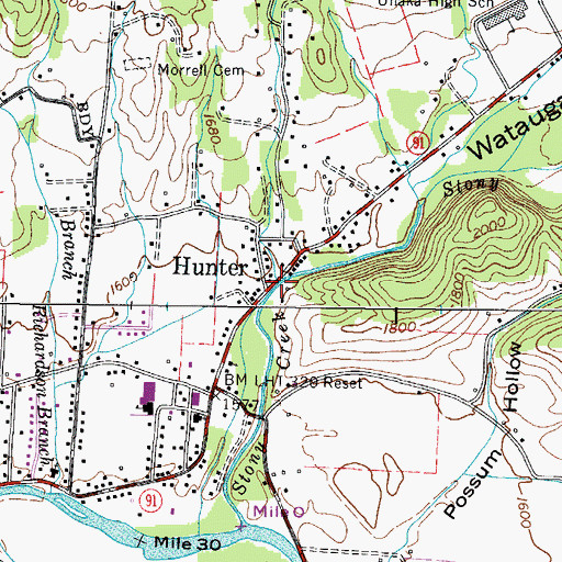 Topographic Map of Watauga Valley, TN