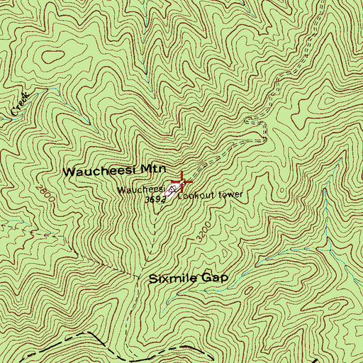 Topographic Map of Waucheesi Mountain, TN