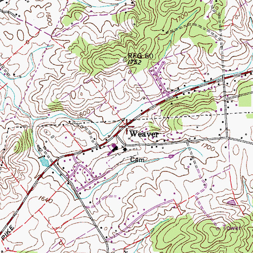 Topographic Map of Weaver, TN