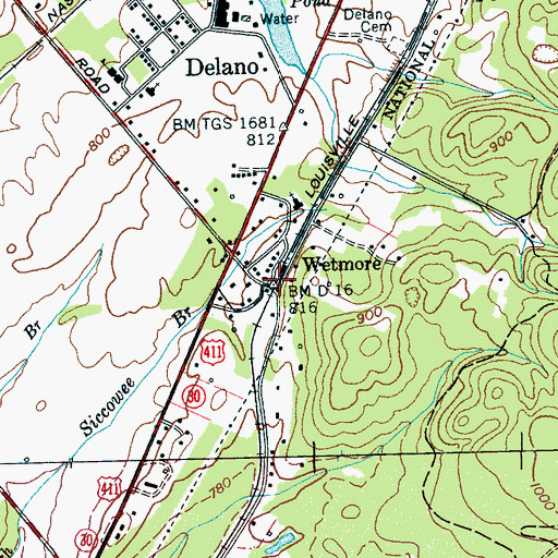 Topographic Map of Wetmore, TN