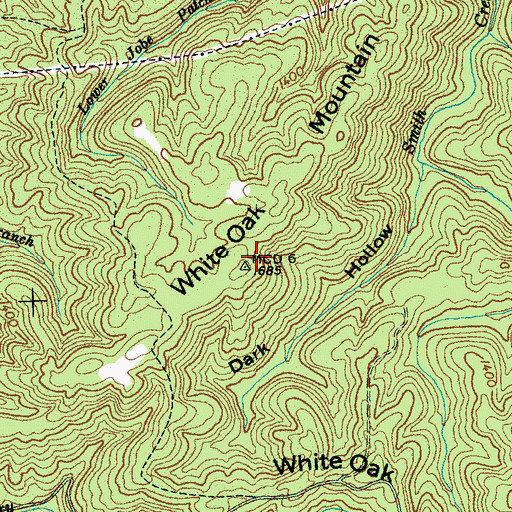 Topographic Map of White Oak Mountain, TN