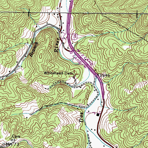 Topographic Map of Whitehead Cemetery, TN