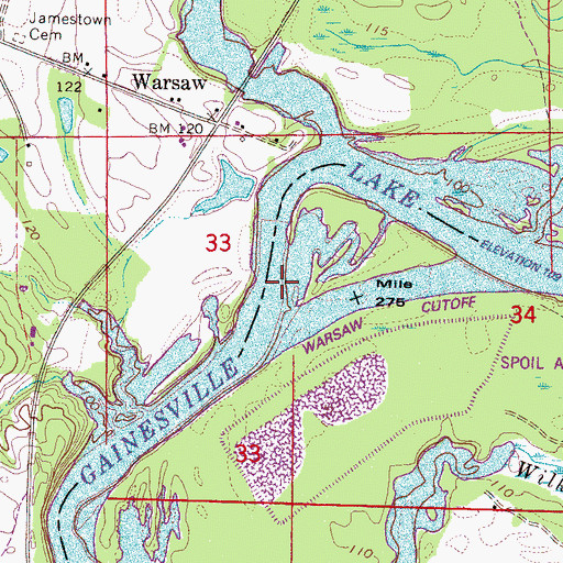Topographic Map of Warsaw Bar, AL