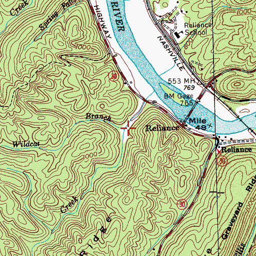 Topographic Map of Wildcat Branch, TN