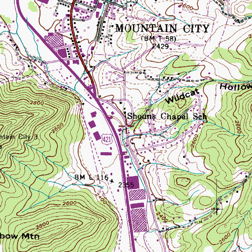Topographic Map of Wildcat Hollow, TN