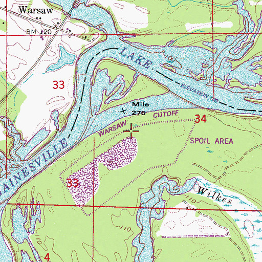 Topographic Map of Warsaw Cut Off, AL