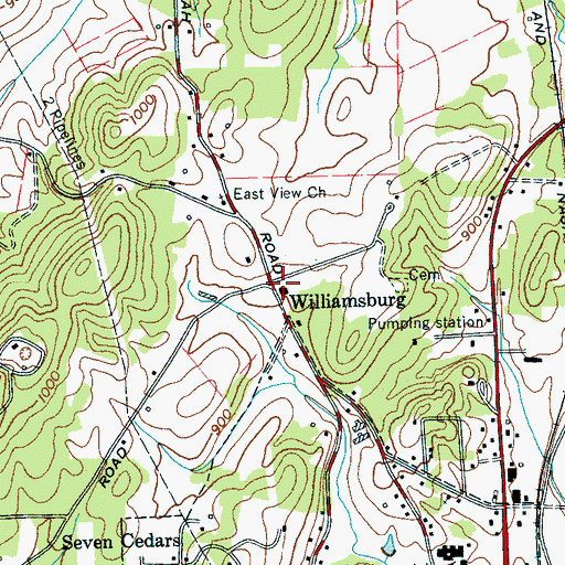 Topographic Map of Williamsburg, TN