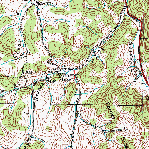 Topographic Map of Willis Store, TN