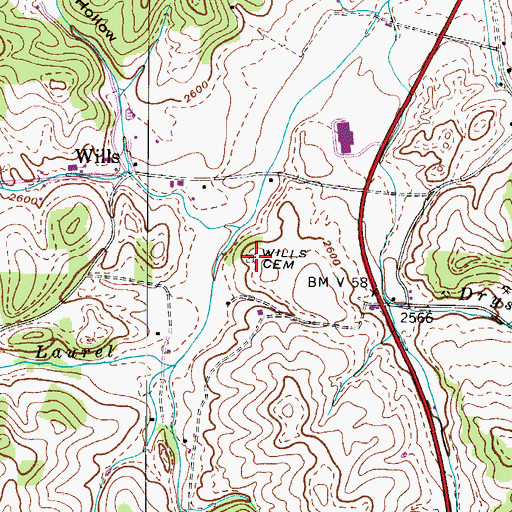 Topographic Map of Wills Cemetery, TN