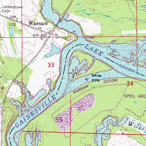Topographic Map of Warsaw Ferry (historical), AL