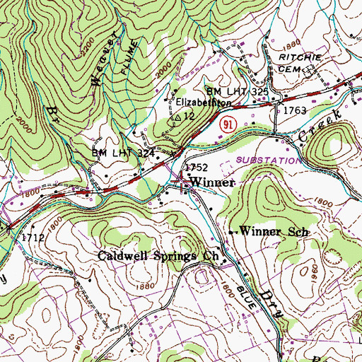 Topographic Map of Winner, TN