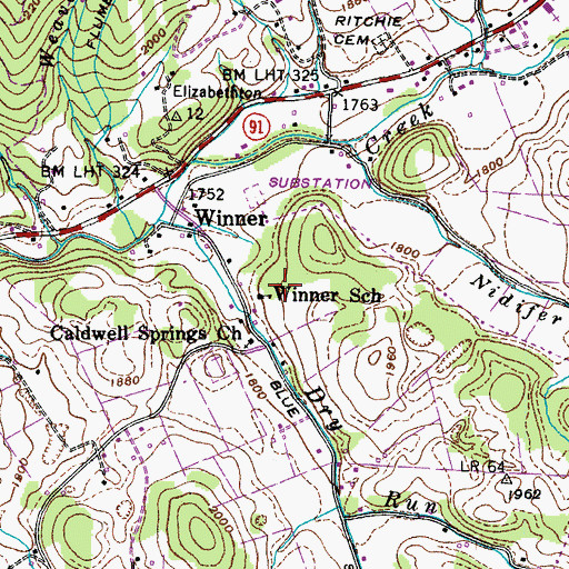 Topographic Map of Winner School, TN