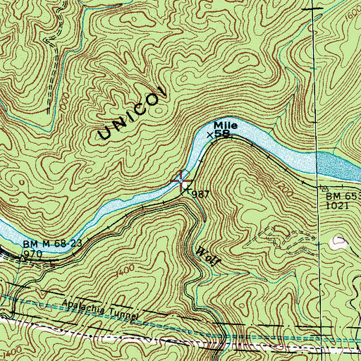 Topographic Map of Wolf Creek, TN