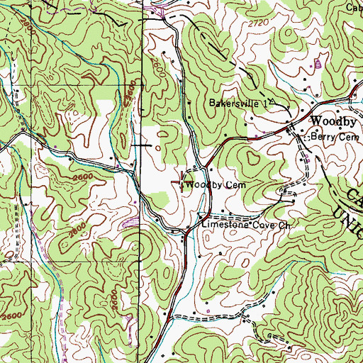 Topographic Map of Woodby Cemetery, TN