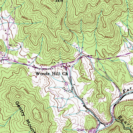 Topographic Map of Woods Hill Church, TN