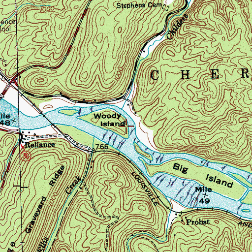 Topographic Map of Woody Island, TN