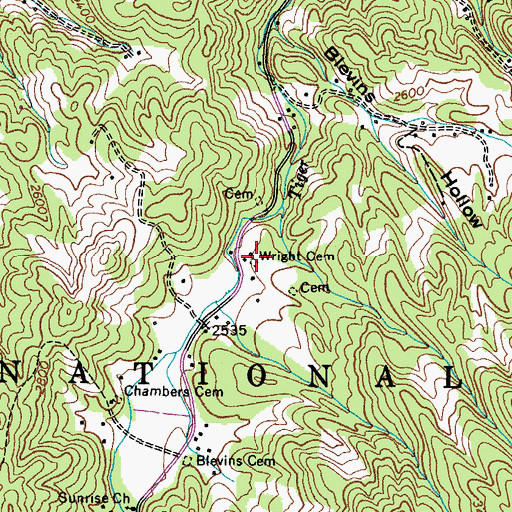 Topographic Map of Wright Cemetery, TN
