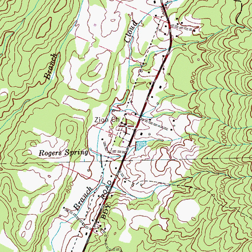 Topographic Map of Zion Church, TN