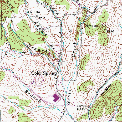 Topographic Map of Adams Branch, TN