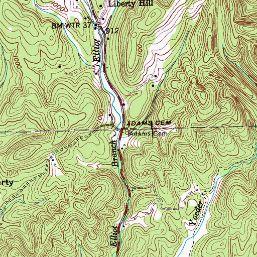 Topographic Map of Adams Cemetery, TN