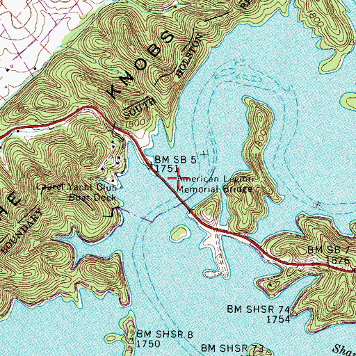 Topographic Map of American Legion Memorial Bridge, TN