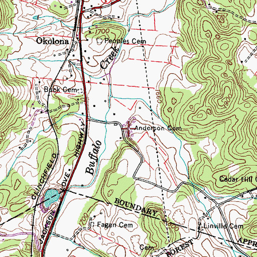 Topographic Map of Anderson Cemetery, TN
