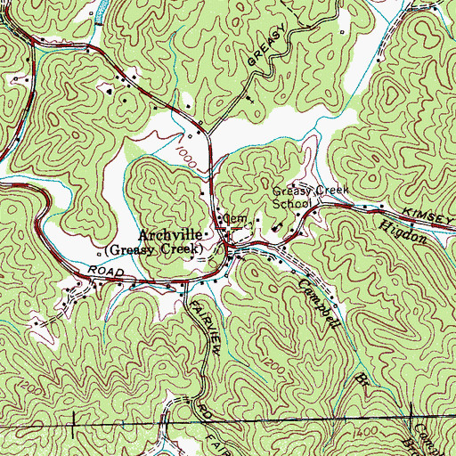 Topographic Map of Archville, TN