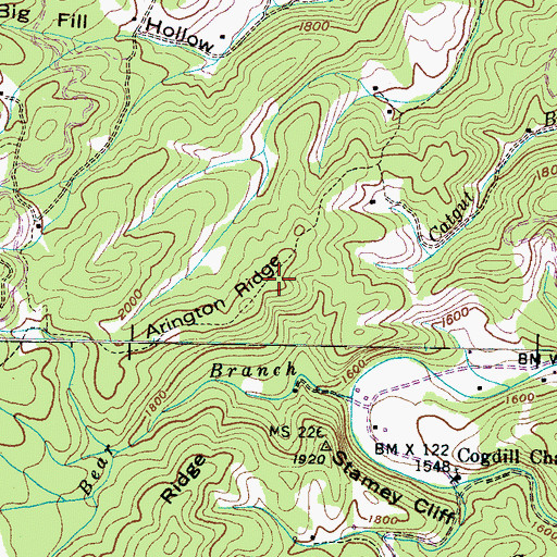 Topographic Map of Arington Ridge, TN