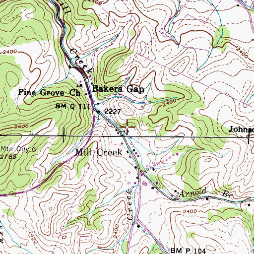 Topographic Map of Arnold Branch, TN